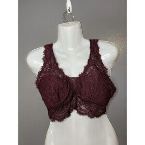 Aerie Bralette Bra Womens Large Red Lace Wireless Sheer Longline Unlined